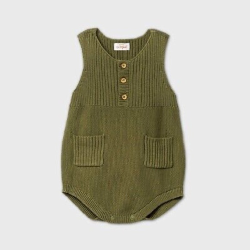 Cat & Jack - Henley Sweater Sleeveless Romper Green